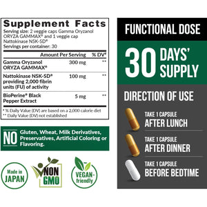 LABO Nutrition Vesseclear CX: Nattokinase NSK-SD + Gamma Oryzanol for Clean Blood Vessel & Healthy Ageing, Japan'S Most Clinically Studied, Support Healthy Cholesterol, Heart, Vegan, Acid-Resistant