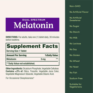 Nature’S Bounty Melatonin 5Mg Dual Spectrum, 100% Drug Free Sleep Supplement, Quick Release and Extended Release, Promotes Relaxation and Sleep Health, 60 Bi-Layer Tablets