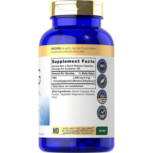 Carlyle TMG Supplement | 1400Mg | 200 Trimethylglycine Quick Release Capsules | Non-Gmo & Gluten Free