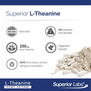 Superior Labs L-Theanine 250 Mg Capsules, Non-Gmo, Promotes Non Drowsy Relaxation & Helps Ease Everyday Stress, Supports Healthy Sleep, Promotes a Focused Mind, High Absorption, 90 Veg Caps