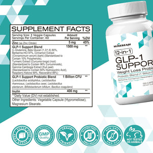 Musebeam GLP-1 Support Probiotic Weight Loss Supplement - Women Men GLP1 Support with Berberine - Appetite Suppressant Hunger Control Metabolism Fat Burn & Gut Health Support