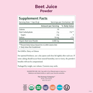 PURE SYNERGY Organic Beet Juice Powder | Pre-Workout Supplement | Organic Beet Root Juice Powder | for Healthy Circulation, Exercise, and Detoxification (6.4 Oz.)