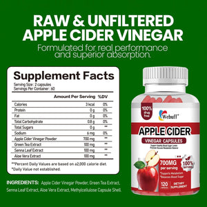 Apple Cider Vinegar Capsules 700Mg - 120 Count | Extra Strength ACV with the Mother | Supports Weight Management, Digestion, Metabolism & Immune | Vegan, Non-Gmo, Gluten-Free (Pack of 1)