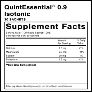 Quicksilver Scientific Quintessential 0.9 Sachets - Isotonic Solution with Sea Water Minerals + Alpine Spring - Liquid Hydration, Electrolyte + Multi Minerals Supplement (30 Count)