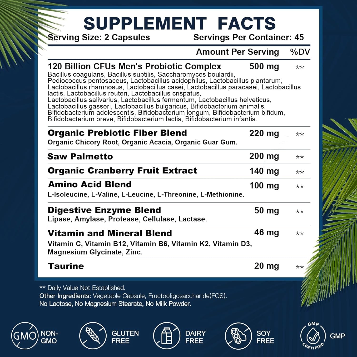 Probiotics for Men Digestive Health, 120 Billion Cfus Mens Probiotic with Digestive Enzymes & Prebiotics & Saw Palmetto & Cranberry for Gut, Prostate & Urinary Tract Health, Shelf Stable, 90 Capsules