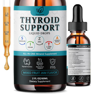 Thyroid Support for Women & Men Liquid Drops.Thyroid Supplement Drops with Selenium Zinc Iodine L-Tyrosine Ashwagandha for Energy & Metabolism Support, Hormone Balance,Vegan,Additives Free - 2 Fl. Oz