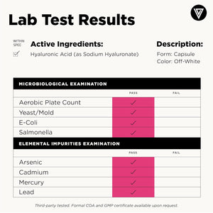 Vital Vitamins Hyaluronic Acid Supplements - Made with 200Mg of Low Molecular Weight Hyaluronic Acid - Supports Skin Hydration & Elasticity from within - 60 Capsules, 60 Servings