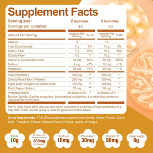 Migcopat 10G Fiber Gummies with Probiotics, Fiber Supplement with 30 Billion CFU Probiotics Blend, ACV, Vitamin C, Inulin - Support Digestive Health - No Sugar Added - Fruit Flavored - 90 Count