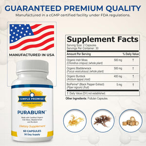 Simple Promise Puraburn™ - Herbal Wellness Supplement with Organic Irish Sea Moss, Bladderwrack & Burdock Root - Supports Digestive Health & Nutrient Absorption - 60 Capsules