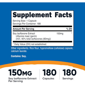 Nutricost Soy Isoflavones 150Mg, 180 Veggie Capsules - Gluten Free, Non-Gmo, Vegetarian Friendly