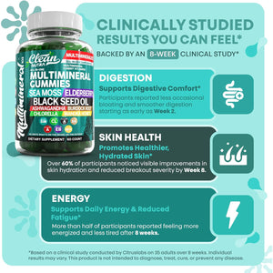 Sea Moss Gummies | Clinically Tested - Black Seed Oil Ashwagandha Elderberry Burdock Root Chlorella Manuka Honey - Vegan Irish Sea Moss Gummy Vitamins for Adults Kids Men Women - Green Apple Flavor