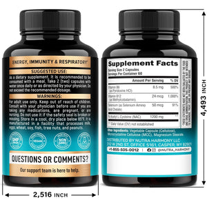 NAC Supplement | Selenium | B6 | B12 - Antioxidant, Immune Support - N Acetyl Cysteine 600 Mg per Capsule, 1200 Mg per Serving - Lab Tested - Non-Gmo, Gluten-Free, Vegan - 120 Caps, 2 Month Supply