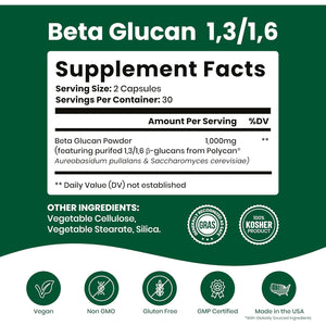 Nutriana Beta Glucan Supplements 1000Mg – 1,3/1,6D Beta Glucan Capsules for Immune Support – Natural Beta Glucans Fiber Supplement – 60 Veggie Capsules (60 Count, Unflavored)