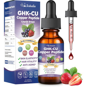 GHK-CU Peptide Supplement Liquid Drops, Premium 6-In-1 GHK CU Copper Peptides W. Marine Collagen Hyaluronic Acid Biotin for Anti-Aging, Skin Hair Growth Support, Oral Drops丨Women Men