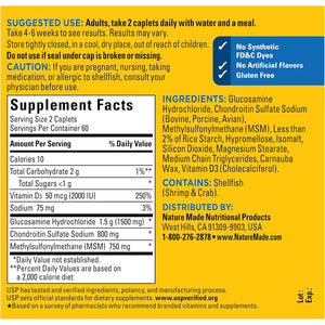 Nature Made Glucosamine Chondroitin Complex with MSM, Dietary MSM Glucosamine Chondroitin Supplement for Joint Support, 120 Caplets, 60 Day Supply