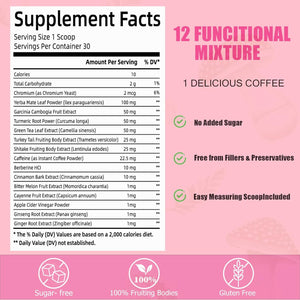 Slim Mushroom Coffee, Instant Coffee with Berberine, Cinnamon, Yerba Mate, Turmeric, & More for Skinny, Metabolism Boost - 30 Servings