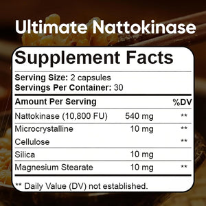 Ultimate Nattokinase Supplement with 10,800 FU of Nattokinase, Natural Support for Circulation & Cardiovascular Health, Odorless Fermented Soy Enzyme, Easy Daily Routine, 60 Capsules