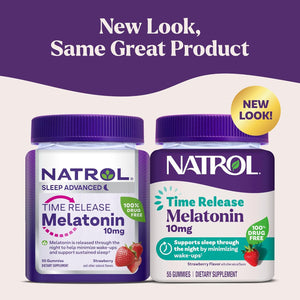 Natrol 10 Mg Melatonin Gummies, Time Release Sleep Gummies for Adults, Minimize Wake Ups, Strawberry-Flavored, 55 Count, 55 Day Supply