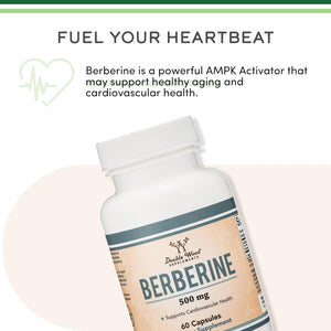 Berberine Supplement 500Mg, High Purity 97% Hcl, 60 Capsules (Third Party Tested, Non-Gmo, Gluten Free, Vegan Safe) AMPK Activator - Berberine HCL for Cardiovascular Health by Double Wood