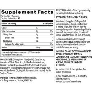 Amazon Basics Soft Fiber Gummies for Digestive Health and Regularity, Orange, Lemon & Strawberry Flavors, 90 Count, Pack of 1 (Previously Solimo)