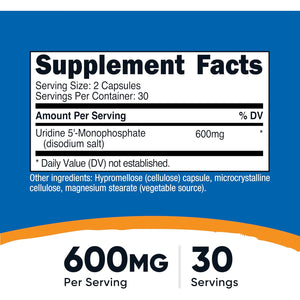 Nutricost Uridine Monophosphate (UMP) 60 Capsules, 600 Mg per Serving - Vegan, 30 Servings