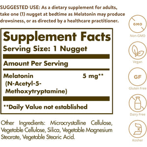 Solgar Melatonin 5 Mg, 120 Nuggets - Helps Promote Relaxation & Rest - Clinically Studied Melatonin - Vegan, Gluten Free, Dairy Free, Kosher - 120 Servings
