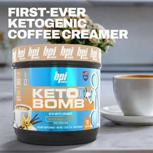 BPI Sports Keto Bomb - Promotes Energy, Hydration and Fat Loss - MCT and Electrolytes - Sugar-Free with Calcium - French Vanilla Latte, 18 Servings