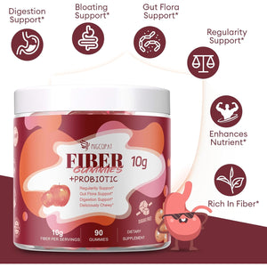 Migcopat Fiber Gummies with Probiotics,10G Fiber per Serving No Sugar Added Apple Flavor, with 10 Billion CFU Probiotics Blend, Apple Cider Vinegar, Vitamin C, Inulin, Bloating Support 90 Count