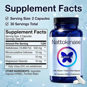 Nattokinase Supplement with 10,800 Fu,Ultimate Nattokinase Supplement Organic,Odorless Fermented Soy Enzyme, Vegan, Gluten Free, Easy Daily Routine, 60 Capsules (1Pc)
