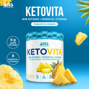 ANS Performance Ketovita Supplement Beta-Hydroxybutyrate Ketones Drink Powder with Zero Sugar and 30 Servings, Boosts Metabolism, Pineapple Punch