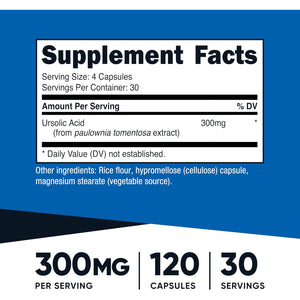 Nutricost Ursolic Acid 300Mg, 120 Capsules - Vegetarian, Non GMO, Gluten Free, Soy Free