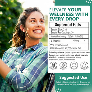 L Theanine Liquid Drops, Pure L-Theanine 400Mg for Adults and Kids, Organic High Absorption L Theanine Supplement, Natural Focus Supplement, Non-Gmo | Gluten Free | 30 Servings