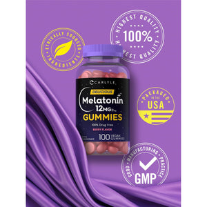 Carlyle Melatonin Gummies 12Mg | 100 Count | Berry Flavor | Vegan Supplement | Non-Gmo, Gluten Free