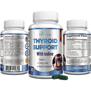 Thyroid Support with Iodine - Metabolism Booster, Energy Booster, Increase Focus - Premium Non-Gmo Thyroid Supplement 60 Capsules