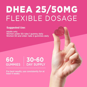 DHEA Supplement for Women, DHEA 50Mg with Omega-3, Magnesium & Antioxidant Blend, Supports Hormone Balance, Healthy Aging, Immunity & Energy, DHEA 25 Mg per Gummy, Non-Gmo, Sugar Free, 60Ct