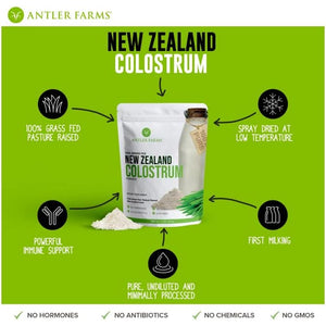 Antler Farms 100% Pure New Zealand Colostrum, 30 Servings, 1 Lb - Grass Fed, Pasture Raised, Clean Sourced, Cold Processed, Undiluted, High Igg Content