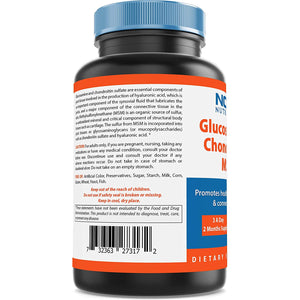 Nova Nutritions Triple Strength Glucosamine Chondroitin MSM 2600Mg/Serving Capsules, Supports Healthy Joint, Cartilage and Connective Tissue - Promotes Joint Comfort & Flexibility 180 Count