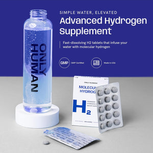 H2 Molecular Hydrogen Water Tablets with Magnesium | 12PPM Hydrogen Tablets for Drinking Water | Unflavored Dietary Supplement | Gluten, Sugar & Soy Free | Made in the USA | 30 Tabs | Only Human