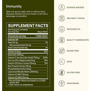Immunity - 6-In-1 Liposomal Vitamin C Packets, Zinc, D3 + K2, Quercetin, Bee Propolis & Avocado Oil - Antioxidant Liquid Supplement for Immunity, Skin & Bone* - 30 Pouches