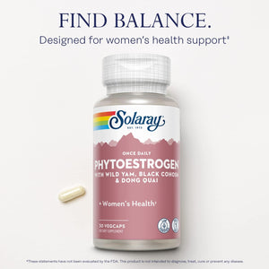 SOLARAY Once Daily Phytoestrogen - Phyto Estrogen Supplement for Women with Black Cohosh, Dong Quai, Wild Yam, Soy Isoflavones - Women'S Health Support - 60-Day Guarantee, 30 Servings, 30 Vegcaps