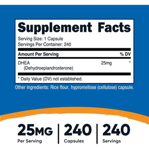 Nutricost DHEA 25Mg, 240 Capsules - Gluten Free, Soy Free, Non-Gmo, Supplement