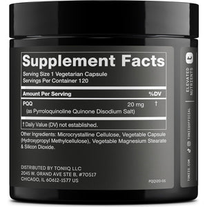 Toniiq 99%+ 20Mg Supplement - Ultra High Purity PQQ 20Mg Concentrated Formula - PQQ 20 Mg 120 Capsules - Pyrroloquinoline Quinone Supplement - 1 Capsule Serving - Vegetarian Capsules