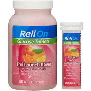 Relion Glucose, 50 Tablets with On-The-Go Tube, 10 Tablets. (Fruit Punch)