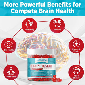 Brain Supplement Gummies, with Choline, Lion’S Mane Mushroom, Phosphatidylserine & More, Brain Supplement for Memory and Focus Support, Adults & Kids, Vegan, Sugar Free, Organic, 60 Gummies