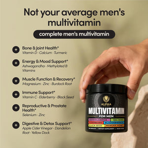 Alpha Tribe Multivitamin for Men with Seamoss Black Seed Oil Ashwagandha Burdock Root, Turmeric Bladderwrack, Vitamin C, Elderberry, Manuka, Yellow Dock | Daily Men'S Vitamins and Minerals Supplement