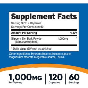 Nutricost Slippery Elm Bark Capsules 1000Mg per Serving, 120 Capsules - Non-Gmo, Gluten Free, Vegetarian Friendly