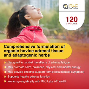 RLC Labs A-Drenal, 120 Capsules - Herbal, Cortisol Supplement with Ashwagandha, Ginger & Rhodiola to Support Balance, Mood, Energy & Vitality - Adrenal Support Formula (1 Month Supply)