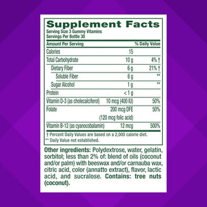 Vitafusion GLP-1 Support Fiber plus Vitamins D, B12 and Folate Gummy Vitamins, Citrus Flavor, Sugar Free, 90 Count, 30 Day Supply