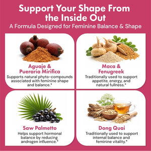 Smart Weight Gainer for Women – Booty Pills, Curves & Shape Support for Healthy Weight Gain, Hips & Glutes – Easy Alternative to Shakes – 60 Pills with Aguaje, Pueraria Mirifica, Dong Quai & More