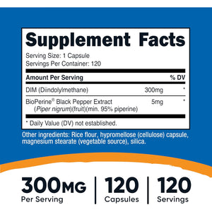 Nutricost DIM (Diindolylmethane) plus Bioperine 300Mg, 120 Vegetarian Capsules - up to 4 Month Supply, Max Strength DIM Supplement